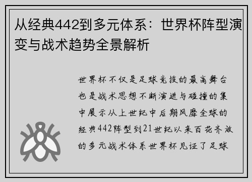 从经典442到多元体系:世界杯阵型演变与战术趋势全景解析 从经典442到多元体系:世界杯阵型演变与战术趋势全景解析